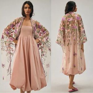 Anthropologie Self Contrast Floral Embroidered Mesh Duster